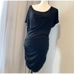 Victoria's Secret Black Midi Dress Size Small Short‎ Sleeve Scoop Neck Scrunched